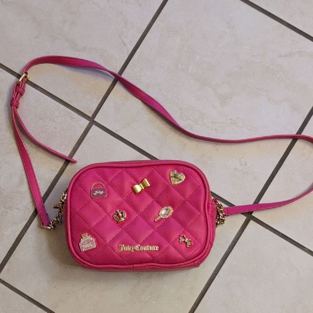 Juicy Couture "Girl Only" Quilted Hot Pink Crossbody With Cute Charms - Picture 2 of 14